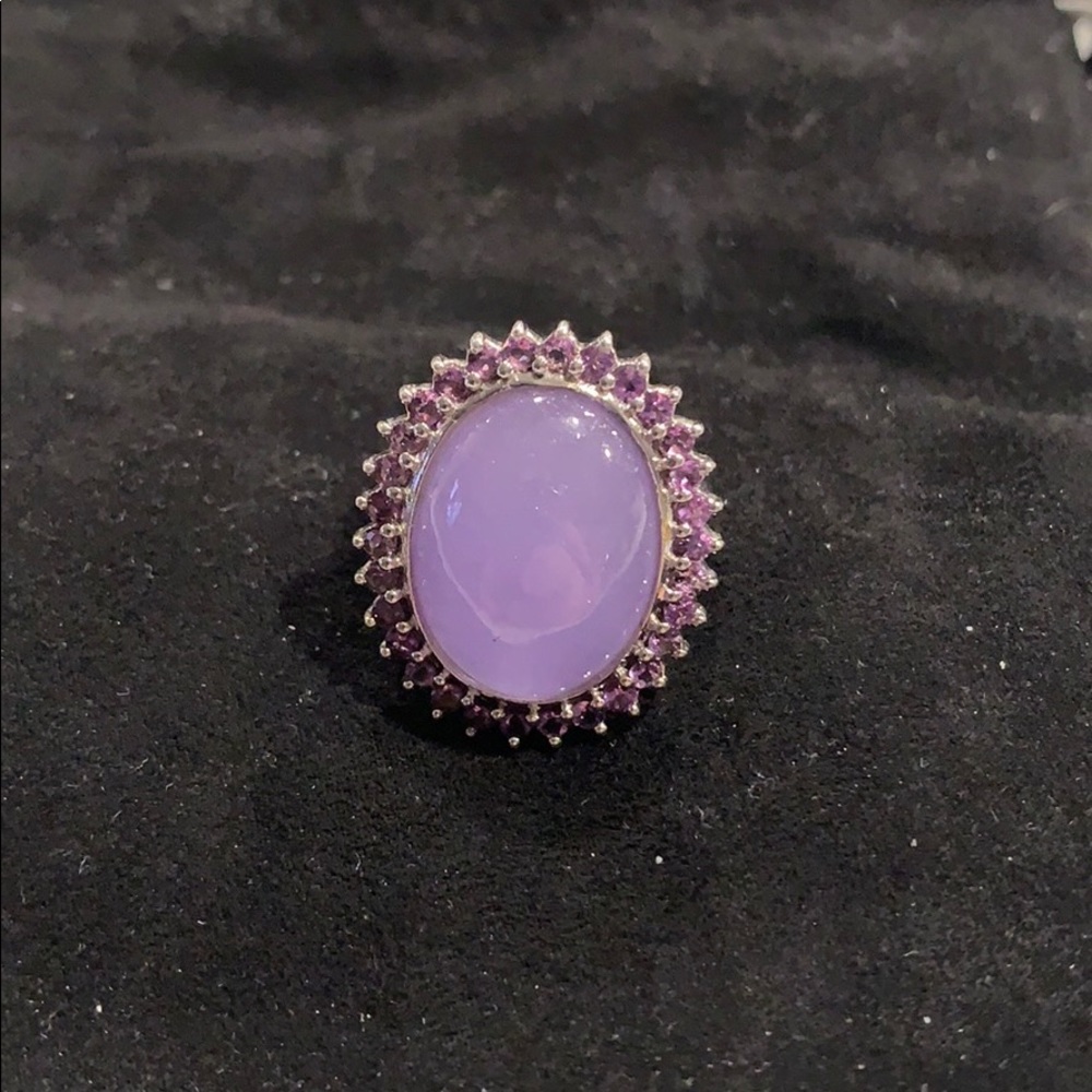 Lavender and purple large stone silver ring
